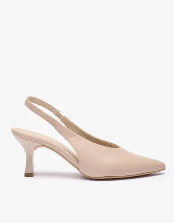 Beżowe czółenka slingback bez pięty ze skóry licowej kolor Beżowy.