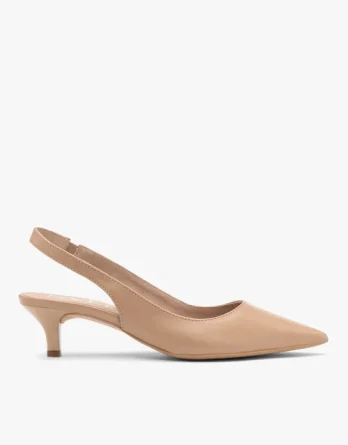 Beżowe czółenka slingback na obcasie typu kaczuszka kolor Beżowy.