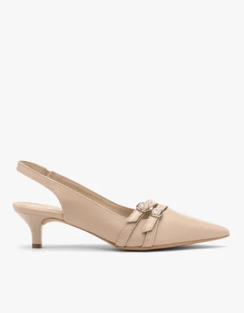 Beżowe czółenka slingback z ozdobnymi paskami kolor Beżowy.