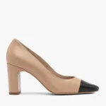 Beżowe czółenka z czarnym noskiem kolor Beżowy.