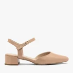 Beżowe czółenka z otwartą piętą kolor Beżowy.