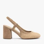 Beżowe czółenka z tkaniny i skóry kolor Beżowy.