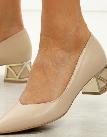 Beżowe s128 skórzane Polskie czółenka damskie na obcasie Prestige 2230/oblX kolor Beżowy.