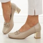 Beżowe skórzane Polskie czółenka damskie Gregors 1205 kolor Beżowy.