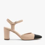 Beżowo czarne czółenka damskie z odkrytą piętą kolor Beżowy.