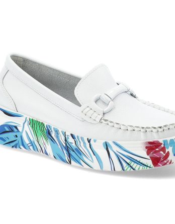 Białe Półbuty Filippo Stylowe Modne Mokasyny Damskie Z Wzorzystą Podeszwą kolor niebieski