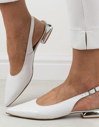 Białe skórzane Polskie czółenka damskie na obcasie z odkrytą piętą Aga 1163 kolor Biały.