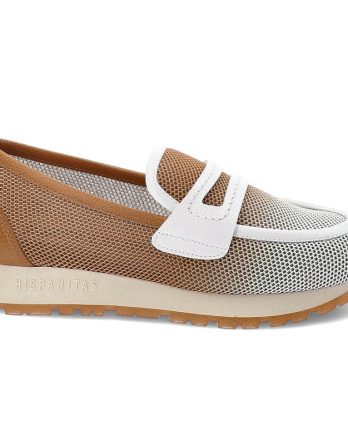 Biało-Brązowe Półbuty Hispanitas Eleganckie Wsuwane Obuwie Damskie kolor biały