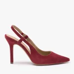 Bordowe czółenka slingback bez pięty ze skóry welurowej kolor Bordowy.