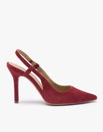 Bordowe czółenka slingback bez pięty ze skóry welurowej kolor Bordowy.
