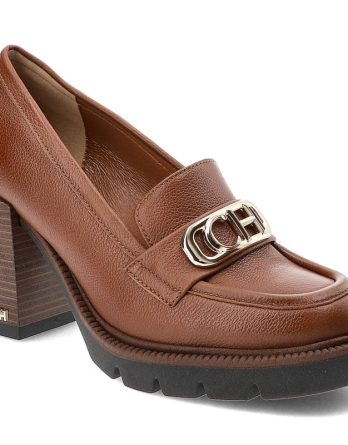 Brązowe Półbuty CheBello Eleganckie Skórzane Buty Na Obcasie kolor brązowy