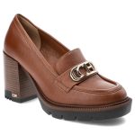 Brązowe Półbuty CheBello Eleganckie Skórzane Buty Na Obcasie kolor brązowy