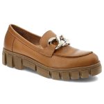 Brązowe Półbuty Nessi Modne Skórzane Mokasyny Damskie kolor brązowy