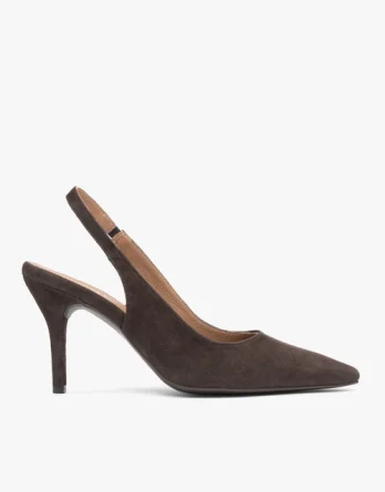 Brązowe czółenka bez pięty slingback na wysokim obcasie kolor Brązowy.