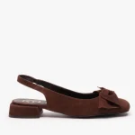 Brązowe czółenka bez pięty z kokardą kolor Brązowy.