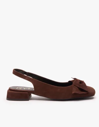 Brązowe czółenka bez pięty z kokardą kolor Brązowy.