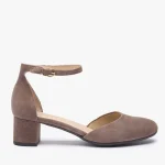 Brązowe czółenka ze skóry welurowej kolor Szary.