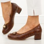 Brązowe skórzane czółenka damskie Potocki 19448 kolor Brązowy.