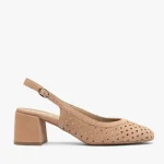 Brudnoróżowe czółenka bez pięty na słupku kolor Różowy.