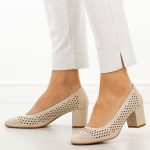 Cieliste ażurowe czółenka damskie na słupku Sergio Leone Pb848 kolor Cielisty.