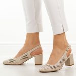 Cieliste ażurowe czółenka damskie na słupku Sergio Leone Sk854 kolor Cielisty.