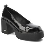 Czarne Półbuty Karino Eleganckie Lakierowane Obuwie Damskie kolor czarny