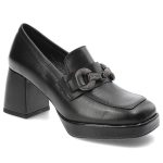 Czarne Półbuty Karino Eleganckie Skórzane Buty Na Obcasie kolor czarny