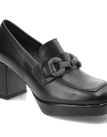 Czarne Półbuty Karino Eleganckie Skórzane Buty Na Obcasie kolor czarny