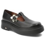 Czarne Półbuty Karino Modne Obuwie Damskie Z Kwiatem kolor czarny