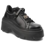 Czarne Półbuty Karino Obuwie Damskie Na Solidnej Platformie kolor czarny