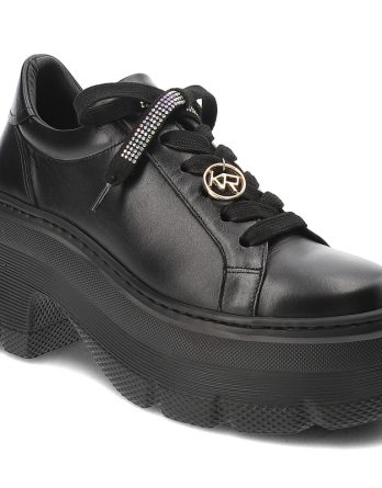 Czarne Półbuty Karino Obuwie Damskie Na Solidnej Platformie kolor czarny