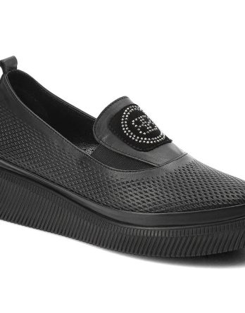 Czarne Półbuty Ravini Wygodne Skórzane Buty Damskie kolor czarny