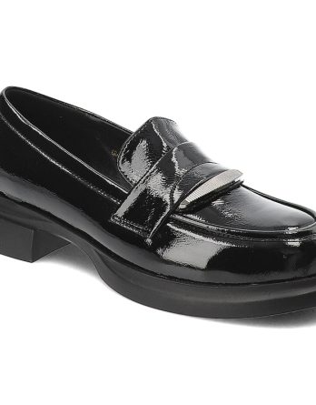 Czarne Półbuty S.Barski Eleganckie Mokasyny Damskie kolor czarny