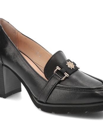 Czarne Półbuty Simen Skórzane Eleganckie Buty Na Obcasie kolor czarny