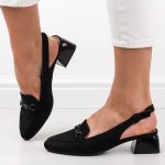 Czarne czółenka damskie na obcasie z odkrytą pietą M.Daszyński 23112-4 kolor Czarny.