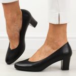 Czarne czółenka damskie na słupku Sergio Leone Pb177 kolor Czarny.