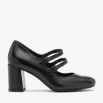 Czarne czółenka damskie z dekoracyjnymi paskami kolor Czarny.