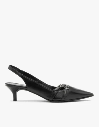 Czarne czółenka slingback z ozdobnymi paskami kolor Czarny.