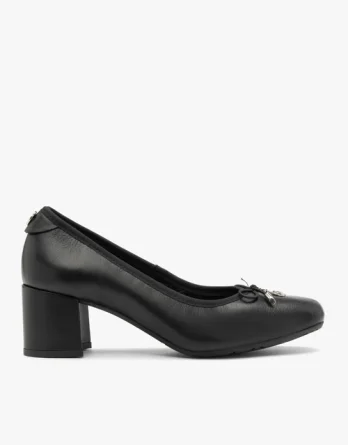 Czarne czółenka z kokardą na obcasie typu klocek kolor Czarny.