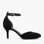 Czarne czółenka zapinane na pasek ze skóry welurowej kolor Czarny.