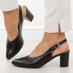 Czarne skórzane Polskie czółenka damskie Deoni D136A kolor Czarny.