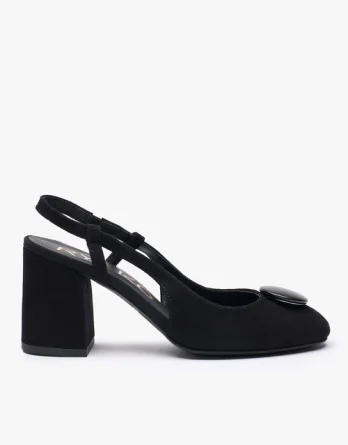 Czarne welurowe czółenka slingback bez pięty z ozdobą kolor Czarny.