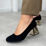 Czarne zamsz Polskie czółenka damskie Suzana 594 kolor Czarny.