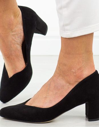 Czarne zamsz Polskie czółenka damskie na słupku Prestige 2219 kolor Czarny.