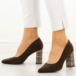 Czekoladowe mix czółenka damskie na słupku Sergio Leone Pb216 kolor Czekoladowy.