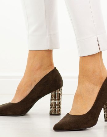 Czekoladowe mix czółenka damskie na słupku Sergio Leone Pb216 kolor Czekoladowy.