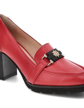 Czerwone Półbuty Simen Skórzane Eleganckie Buty Na Obcasie kolor czerwony