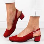 Czerwone skórzane Polskie czółenka damskie na obcasie Gregors 704 kolor Czerwony.