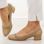 Czółenka copper damskie na obcasie M.Daszyński Sa200-16 kolor Beżowy.