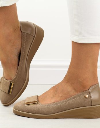 Czółenka damskie na koturnie M.Daszyński 2265-4 Khaki kolor Khaki.